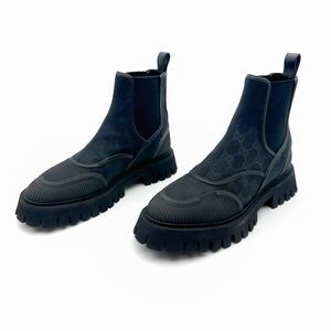 GUCCI Novo GG Monogram Canvas Chelsea Boots Size 39 US 8.5 Black Leather Ankle
